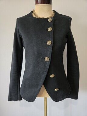 Frederick Ian Italy Black Cotton Jacket With Gold Buttons. Size Small